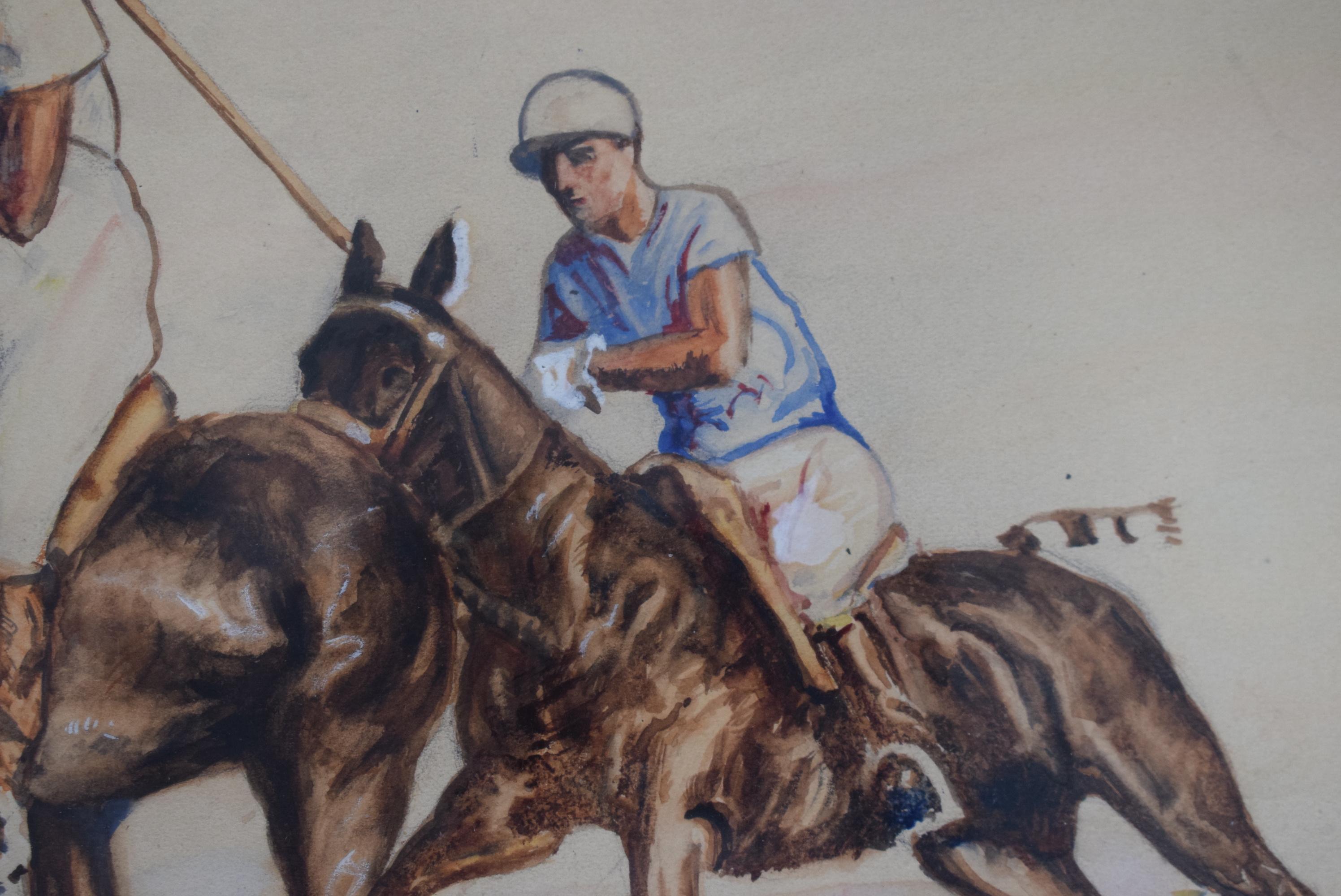 Partita di polo c1935 Acquerello e guazzo di Emil R. in vendita 3
