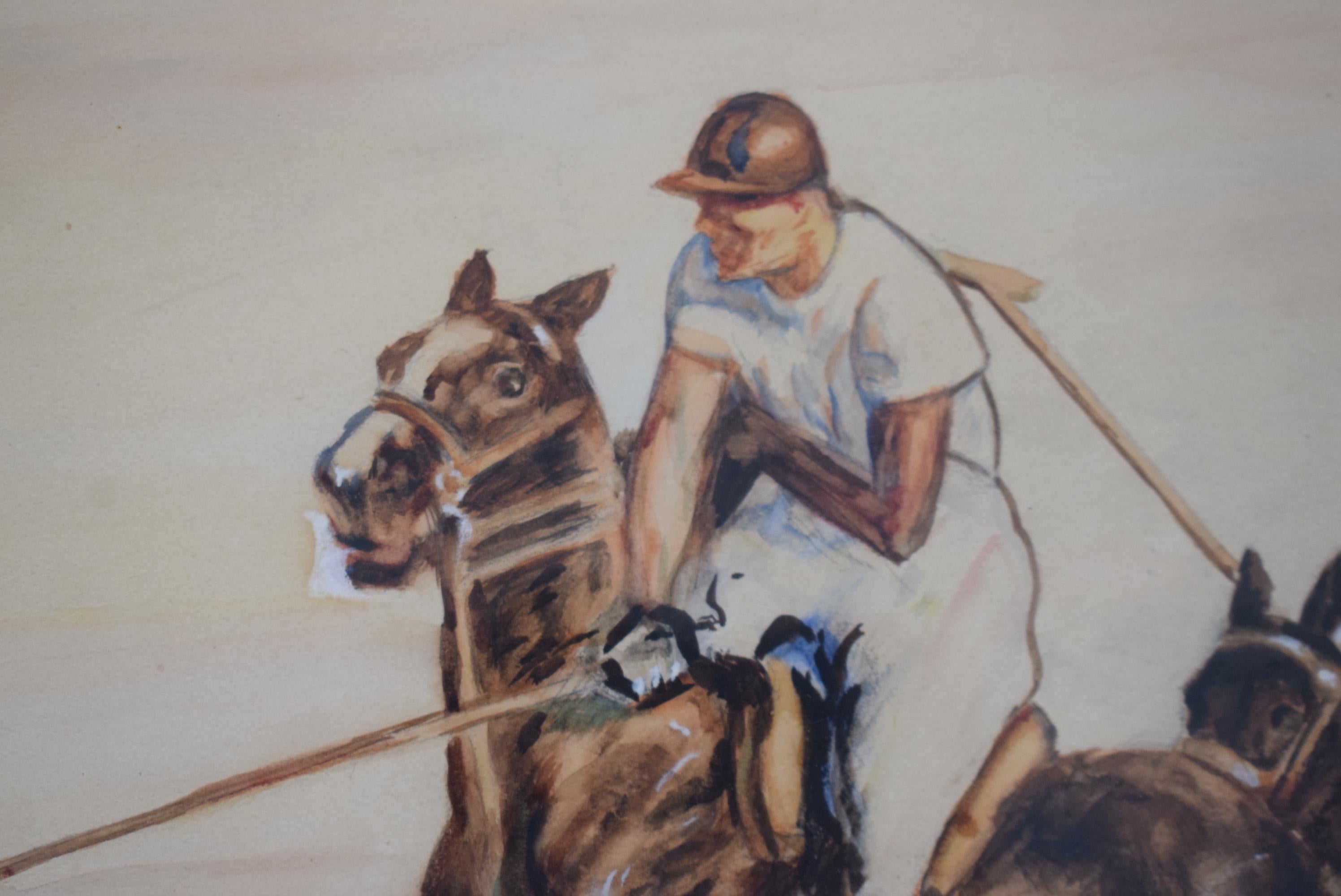 Partita di polo c1935 Acquerello e guazzo di Emil R. in vendita 2