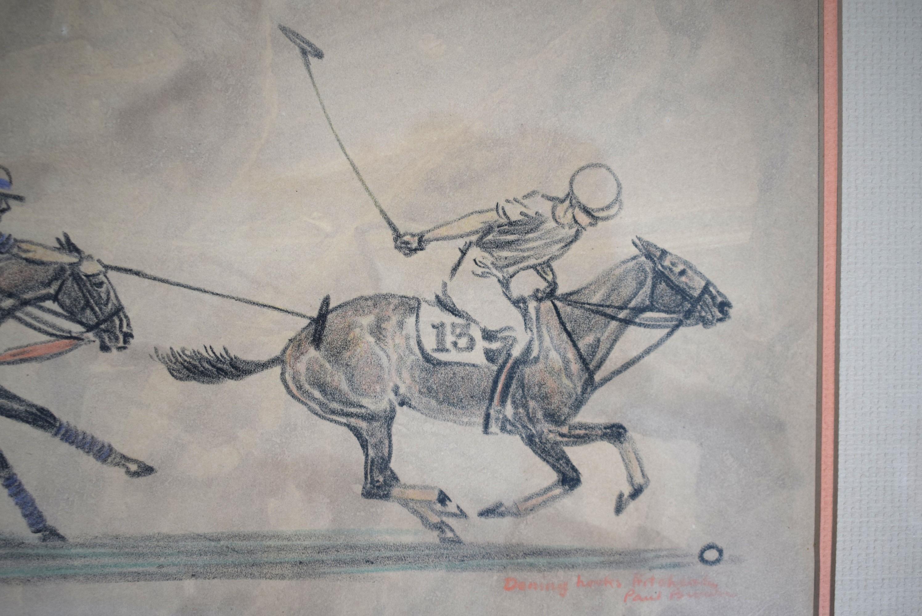 Dening Hooks Hitchcock 1927 International Polo Match Conte Drawing by Paul Brown For Sale 3