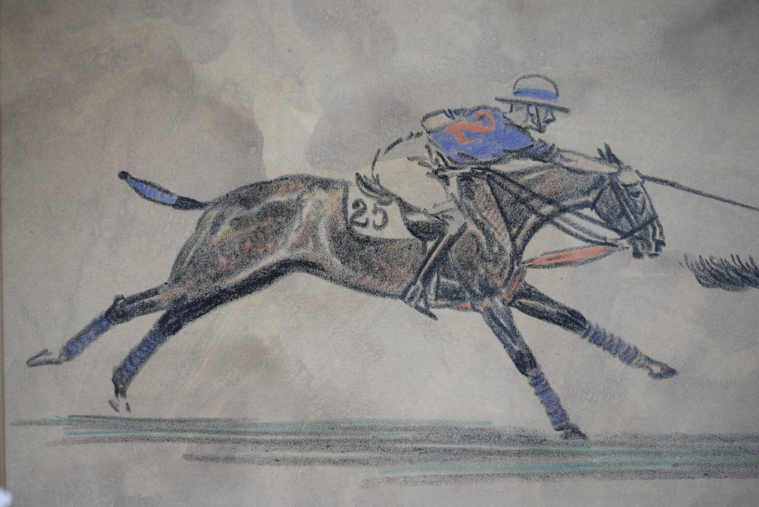 Dening Hooks Hitchcock 1927 International Polo Match Conte Drawing by Paul Brown For Sale 2