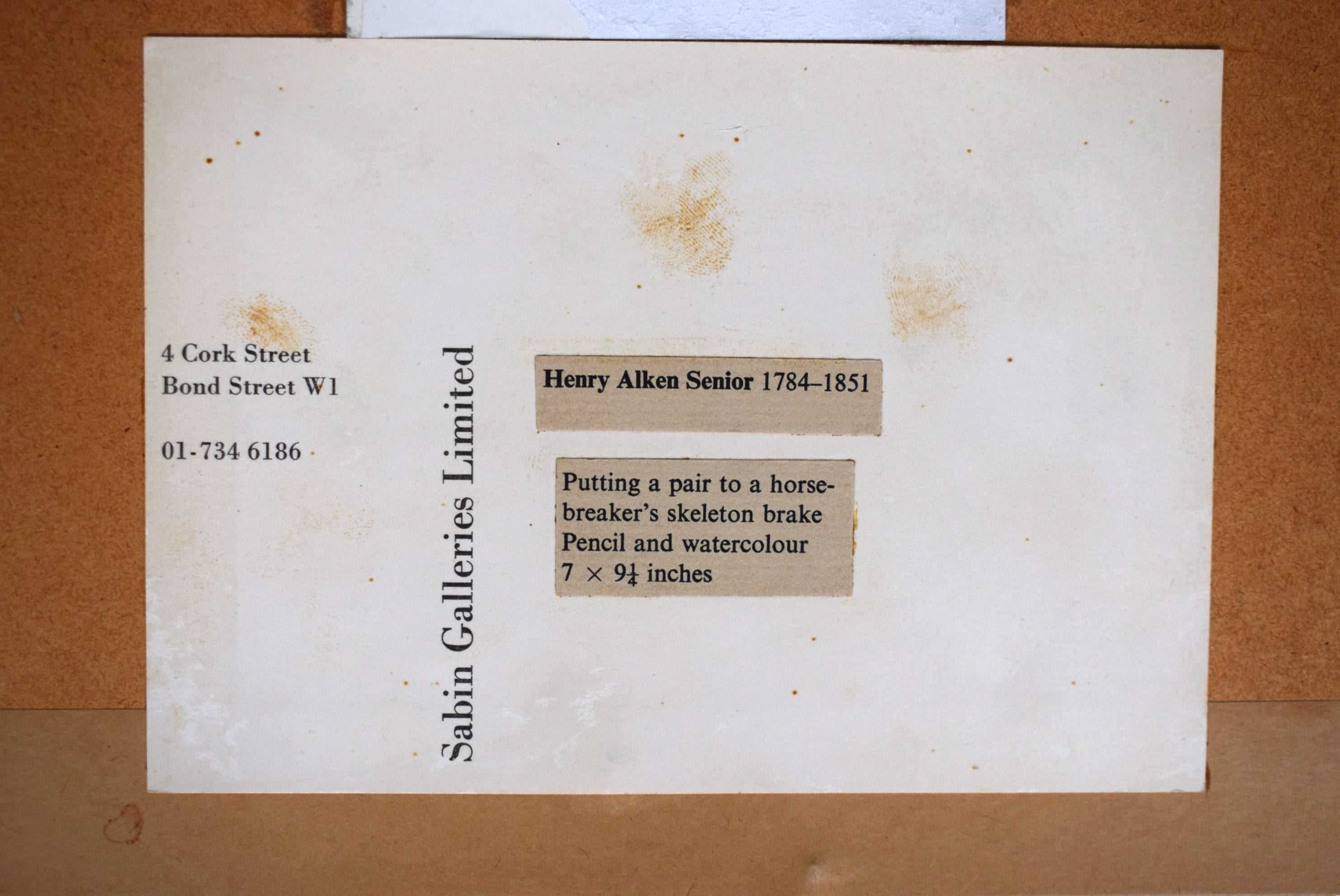 Poniendo un Par a un Freno de Esqueleto de Rompecaballos Siglo XVIII Acuarela de Henry T en venta 2