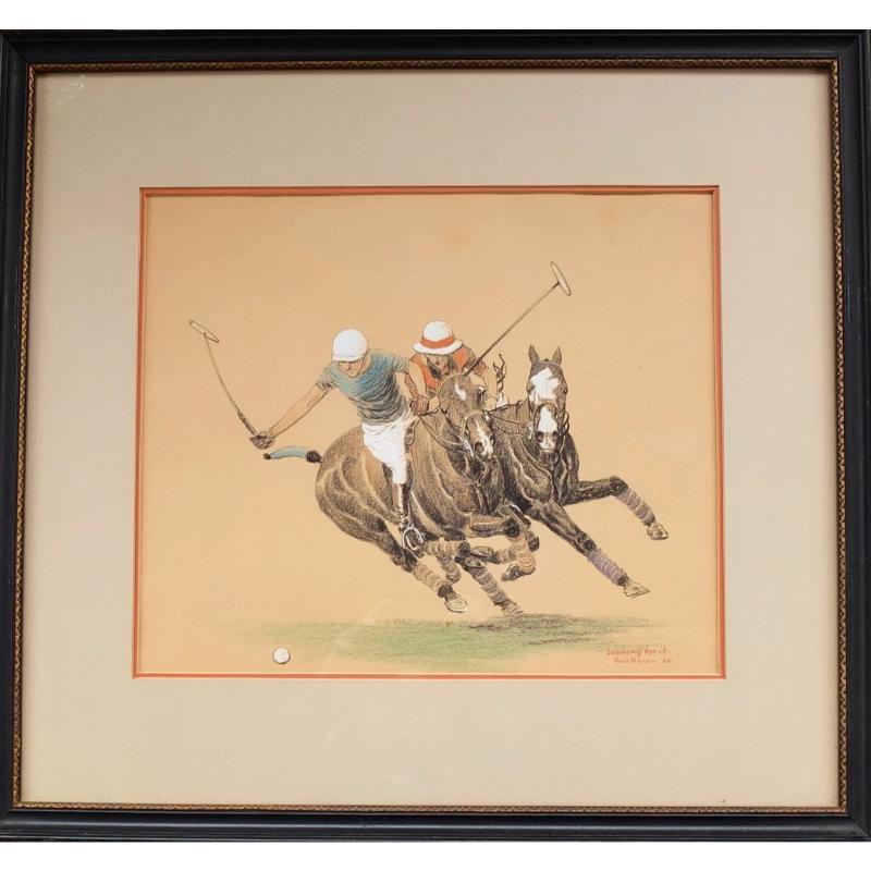"Leaning For It" 1925 Conte Crayon
Gouache Polo Scene by Paul Brown