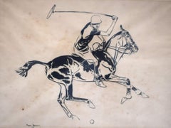 Polo Player Backshot 1935 Pen & Ink Drawing by Paul Brown