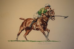 Polo Player w/ Green Jersey c1930s Watercolor by Jos. B Dunn