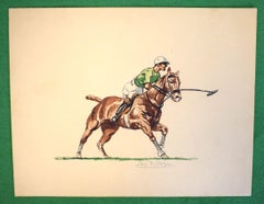 Polo Player w/ Green Jersey c1930s Watercolor by Jos. B Dunn