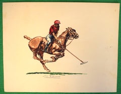 Polo Player w/ Red Jersey c1930s Watercolor by Jos. B Dunn