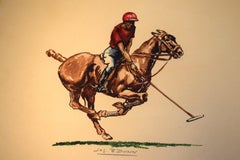 Polo Player w/ Red Jersey c1930s Watercolor by Jos. B Dunn