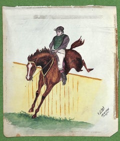Steeplechase Jockey Clearing Fence 1921 Watercolor