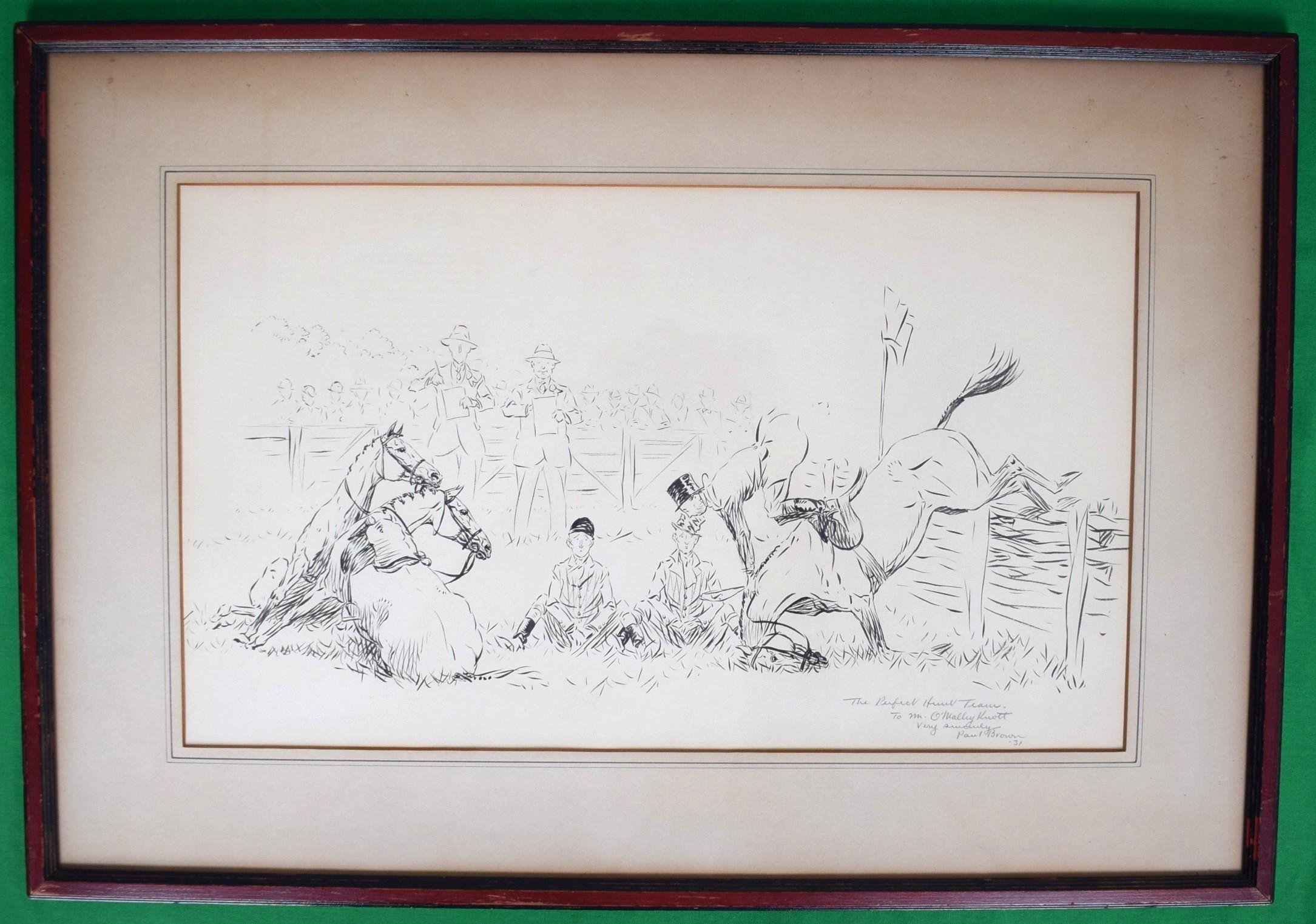 The Perfect Hunt Team 1931 Pen & Ink Drawing by Paul Brown