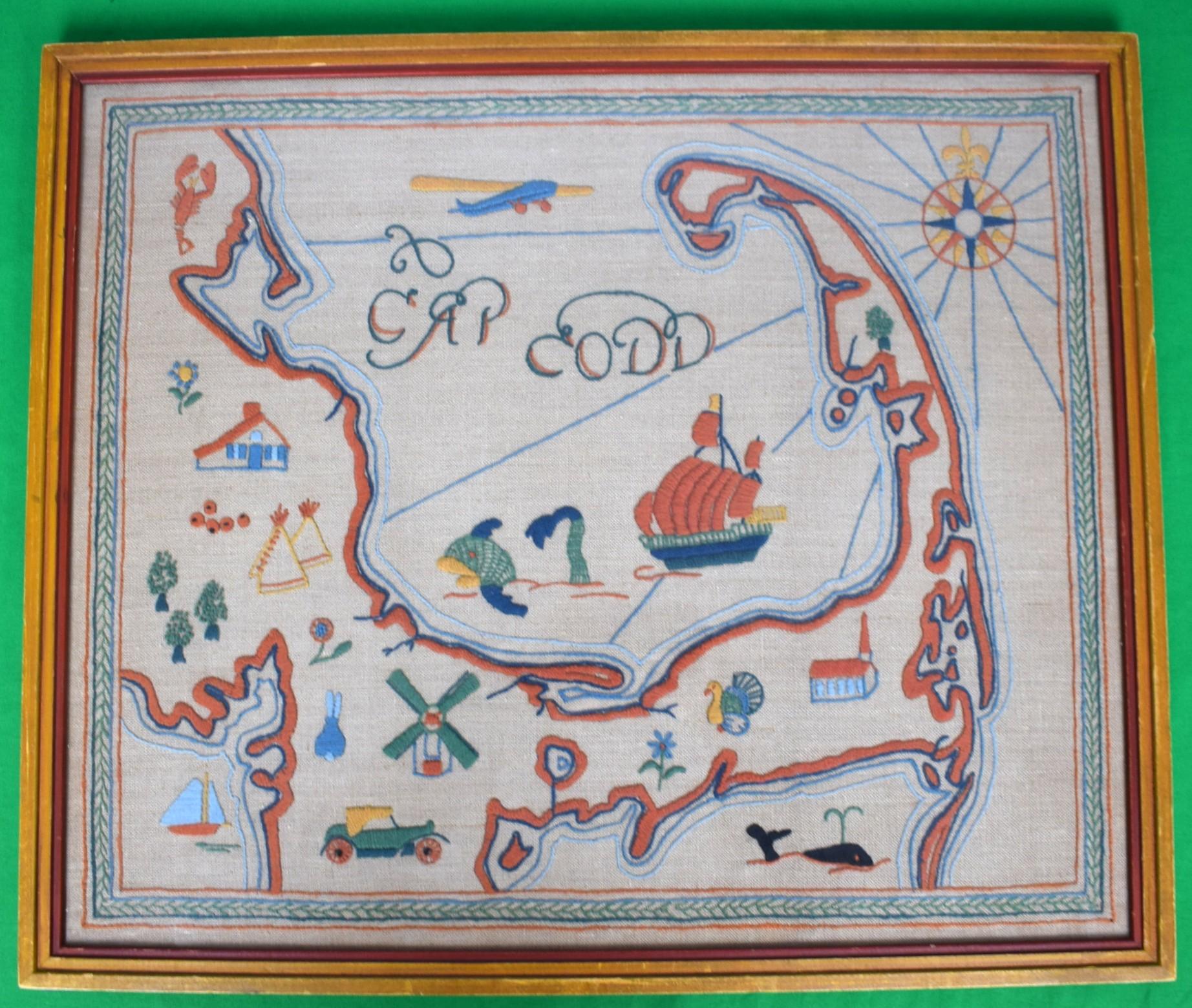 Cap Codd c1930s Crewel Embroidered Map - Art by Unknown