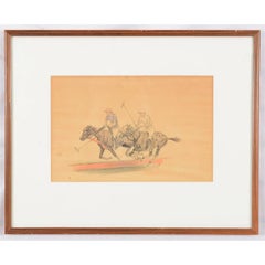 Paul Brown Pastel/ Charcoal "Drumming Fast" Polo Drawing (SIGNED LR)