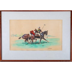 «Dos jugadores de polo», acuarela de Eugène Péchaubès (francés, 1890-1967)