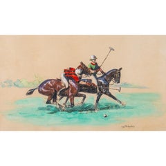 «Dos jugadores de polo», acuarela de Eugène Péchaubès (francés, 1890-1967)