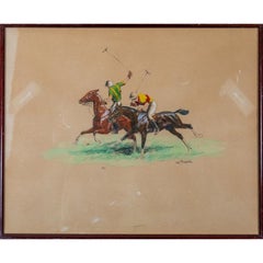 «Dos jugadores de polo», acuarela de Eugène Péchaubès (francés, 1890-1967)