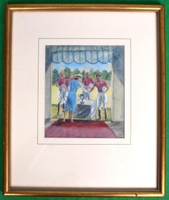British Polo Match Trophy Presentation Watercolour by Helen Anderson (British, 2