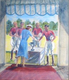 British Polo Match Trophy Presentation Watercolour by Helen Anderson (British, 2