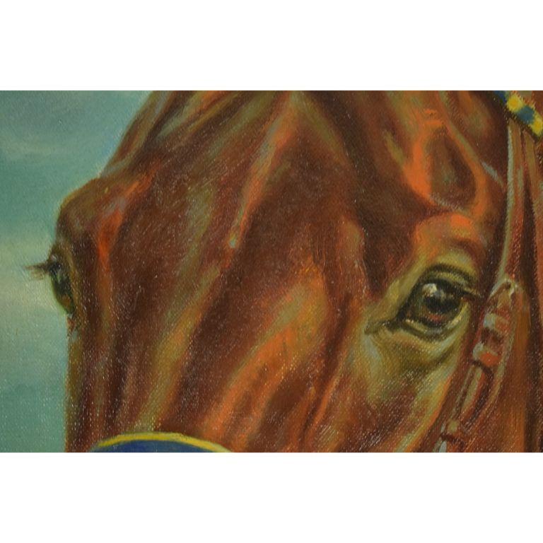 Original oil on canvas entitled: Petee Wrack thoroughbred winner of the 1928 Travers Stakes at Saratoga by Edward Herbert Miner (1882-1941) elegantly signed & dated 1929.

Art Sz: 19 1/2