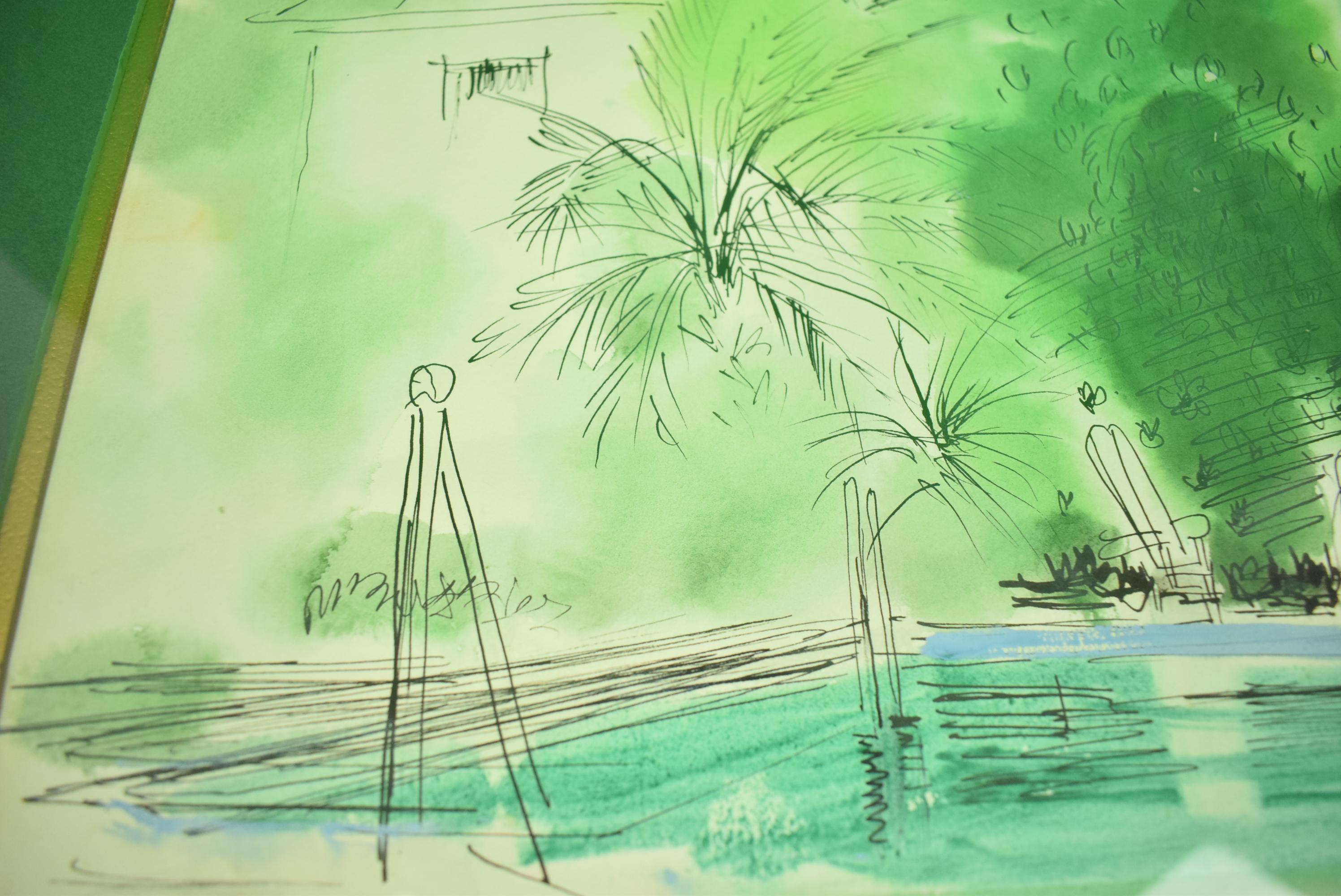 „Palm Beach Tropical Oasis“, Aquarell von Franz Bueb, ca. 1947 im Angebot 8