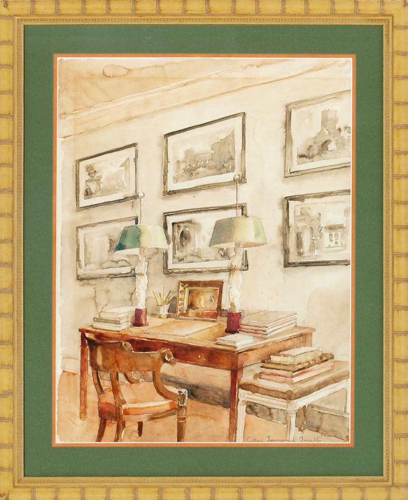 Library Salon Interior Watercolour by Allen Townsend Terrell For Sale 5