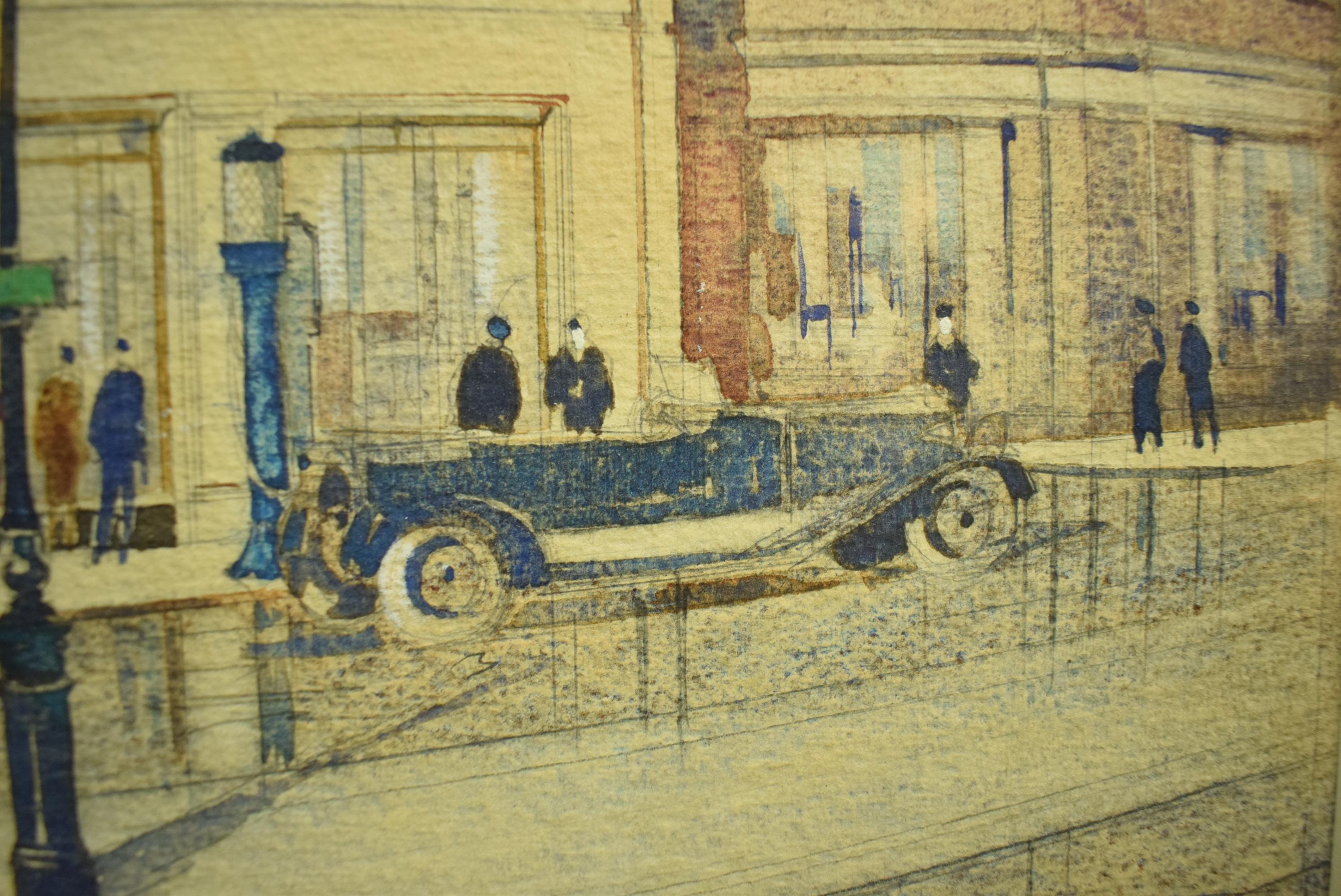 Classic c1930s artist's watercolour rendering drawn by P.D. Hepworth (signed (LL) for the motor showrooms at Purley designed by Nicholls & Hughes

Art Sz: 14