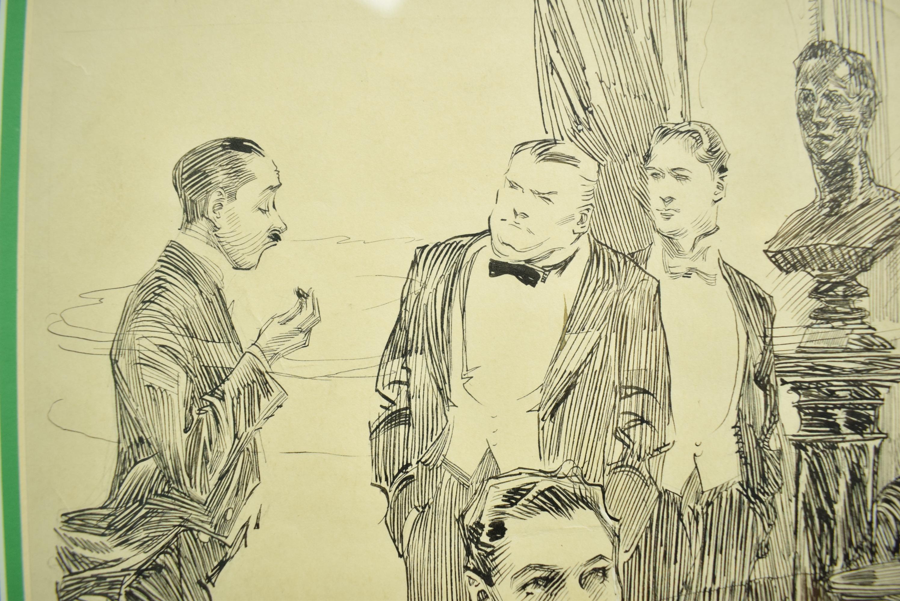 Gentlemen's Players' Club Pen & Ink Drawing by Orson B. Lowell For Sale 3