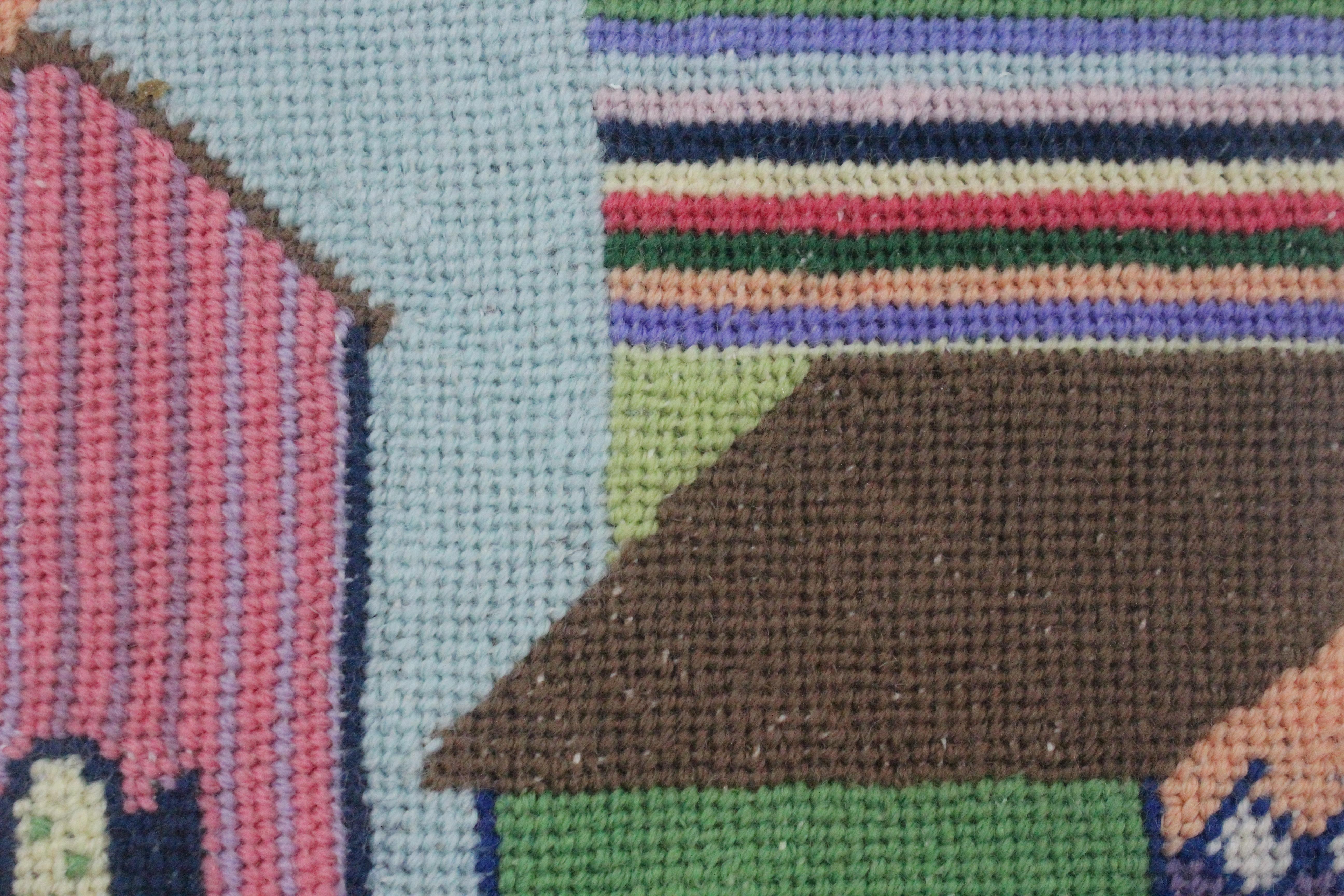 Colourful patch-panel c1960s pastel needlepoint houses/ rooftops

Panel Sz: 22
