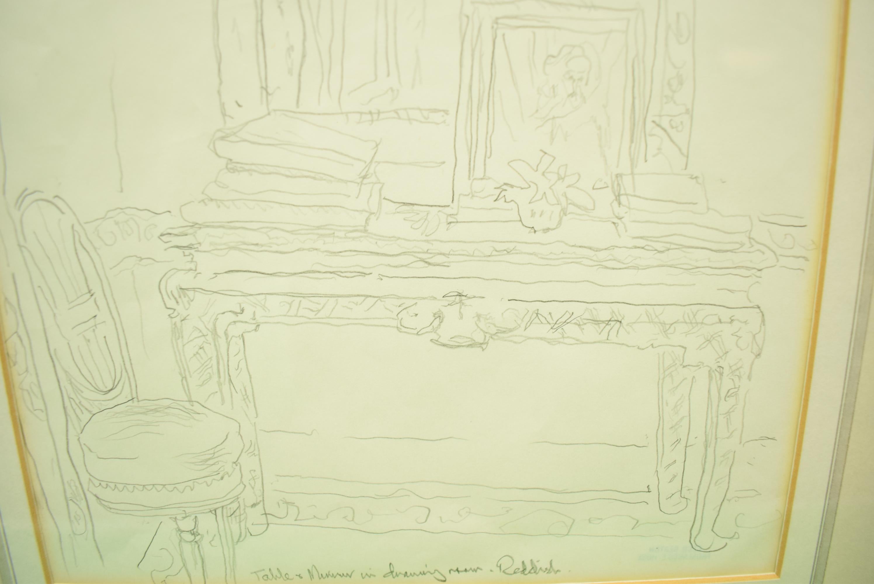Cecil Beaton Original Pencil Sketch of 'Table and Mirror' in Reddish House 2