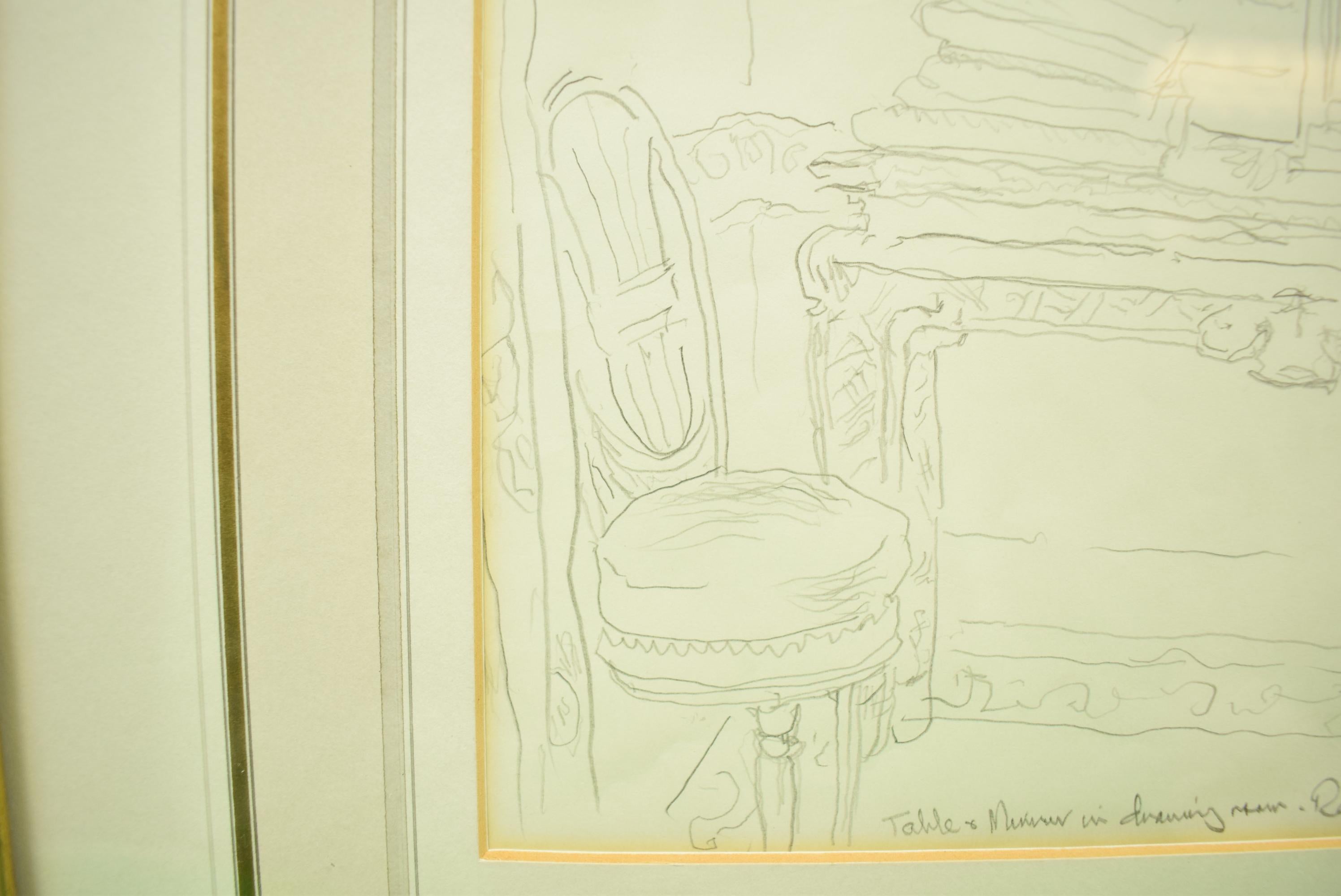 Cecil Beaton Original Pencil Sketch of 'Table and Mirror' in Reddish House 7
