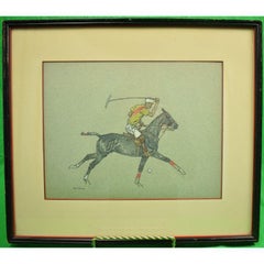 Paul Desmond Brown Watercolor & Gouache Illustration of Polo Player