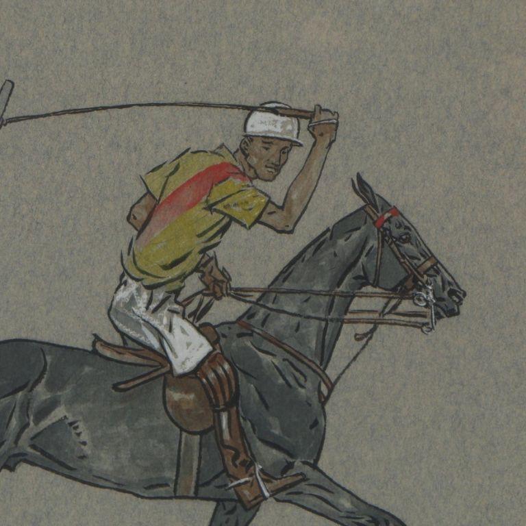 Paul Desmond Brown Watercolor & Gouache Illustration of Polo Player For Sale 1
