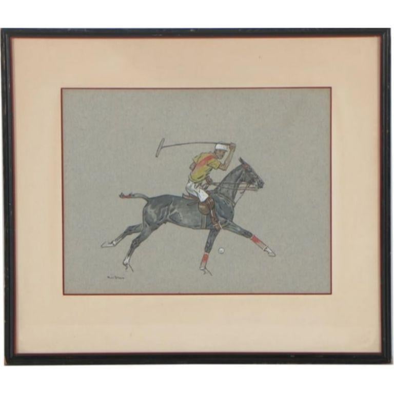 Paul Desmond Brown Watercolor & Gouache Illustration of Polo Player