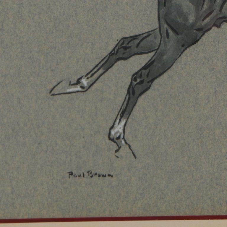 Paul Desmond Brown Watercolor & Gouache Illustration of Polo Player For Sale 2