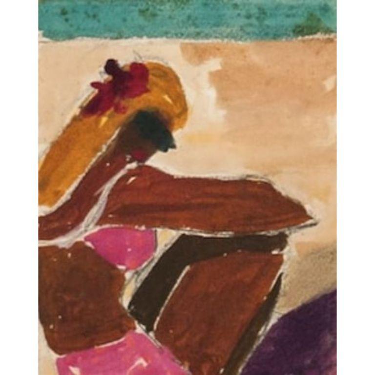Seated Woman in Pink Bathing Suit by Reynaldo Luza (1893-1978) For Sale 4