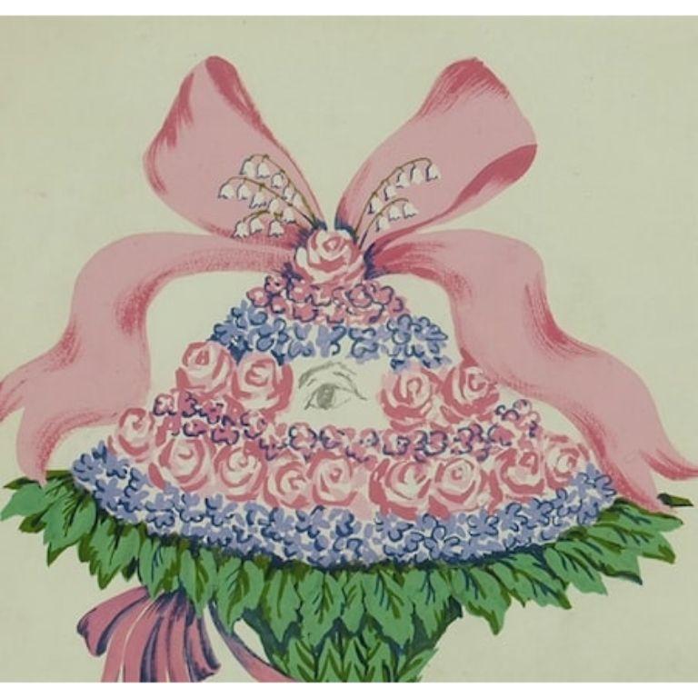 Lanvin of Paris Auge des Straußes c.1950''s Aquarell – Art von Alexander Warren Montel