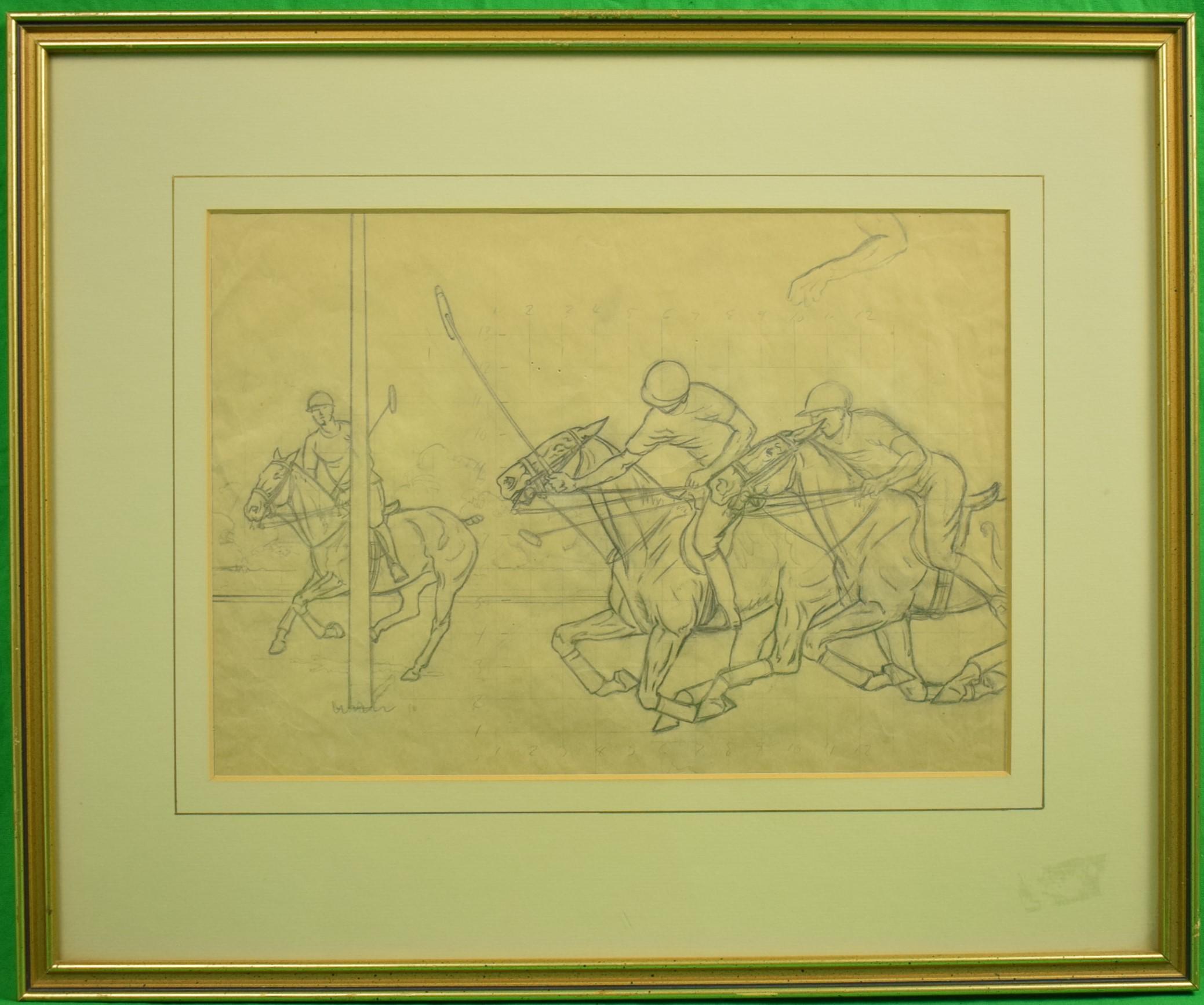 Partido de polo Dibujo a lápiz de Kenneth Stevens MacIntire (1891-1979)
