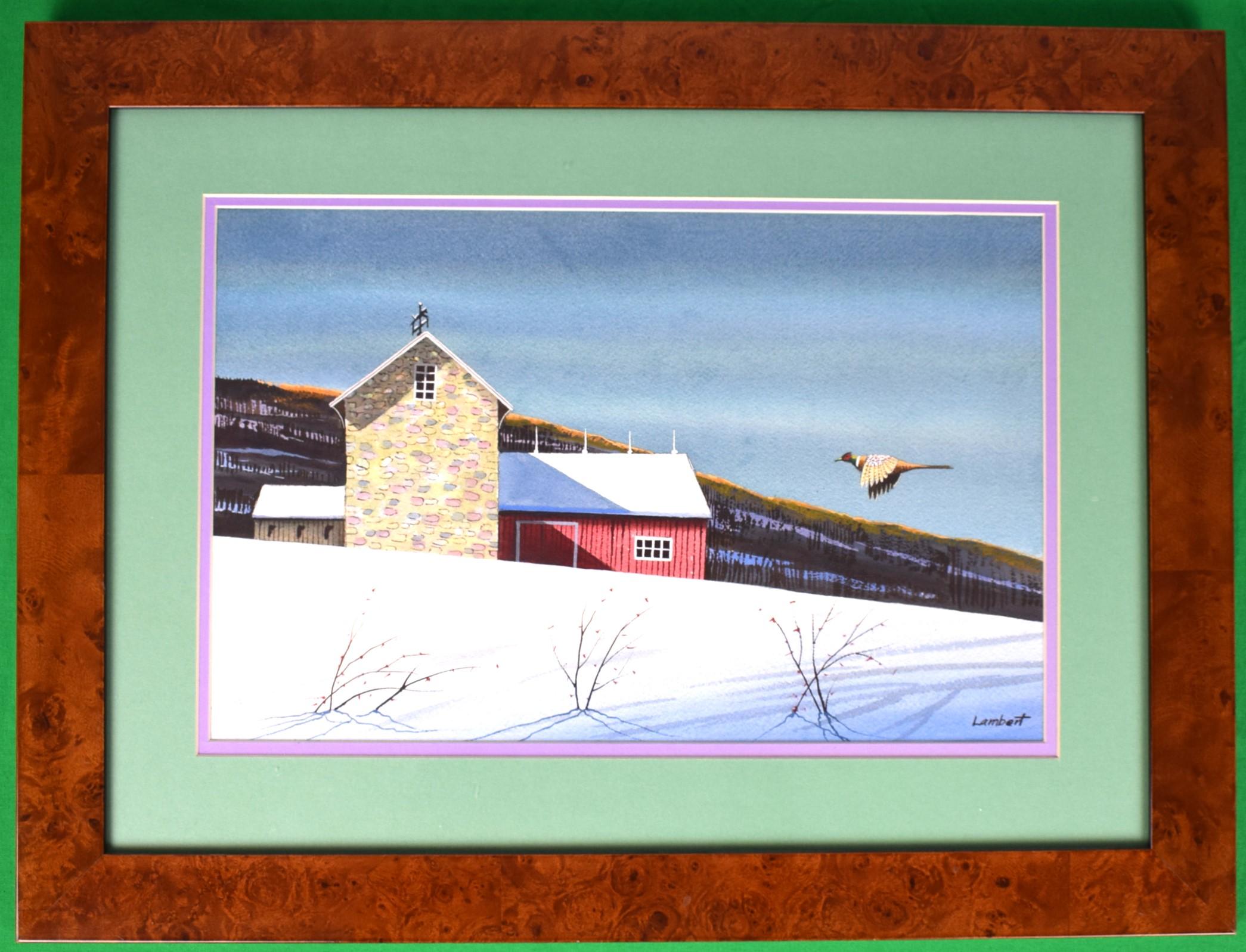 Lambert Landscape Art - Pheasant Approaching Barn In Winter