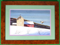 Vintage Pheasant Approaching Barn In Winter