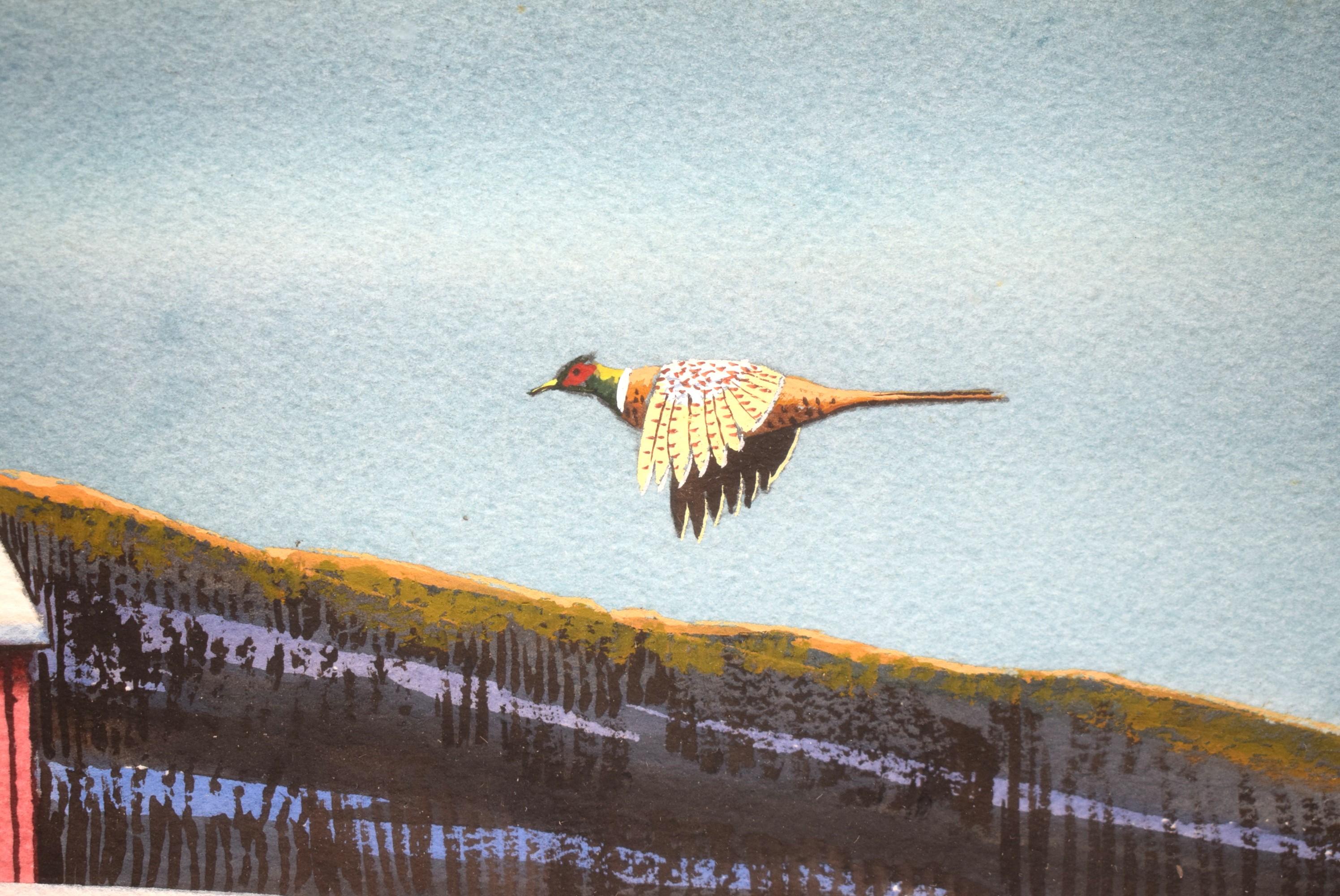 Pheasant Approaching Barn In Winter For Sale 1