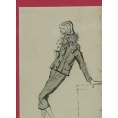 Chic Fashion Model circa 1950s Pen & Ink Fashion Sketch