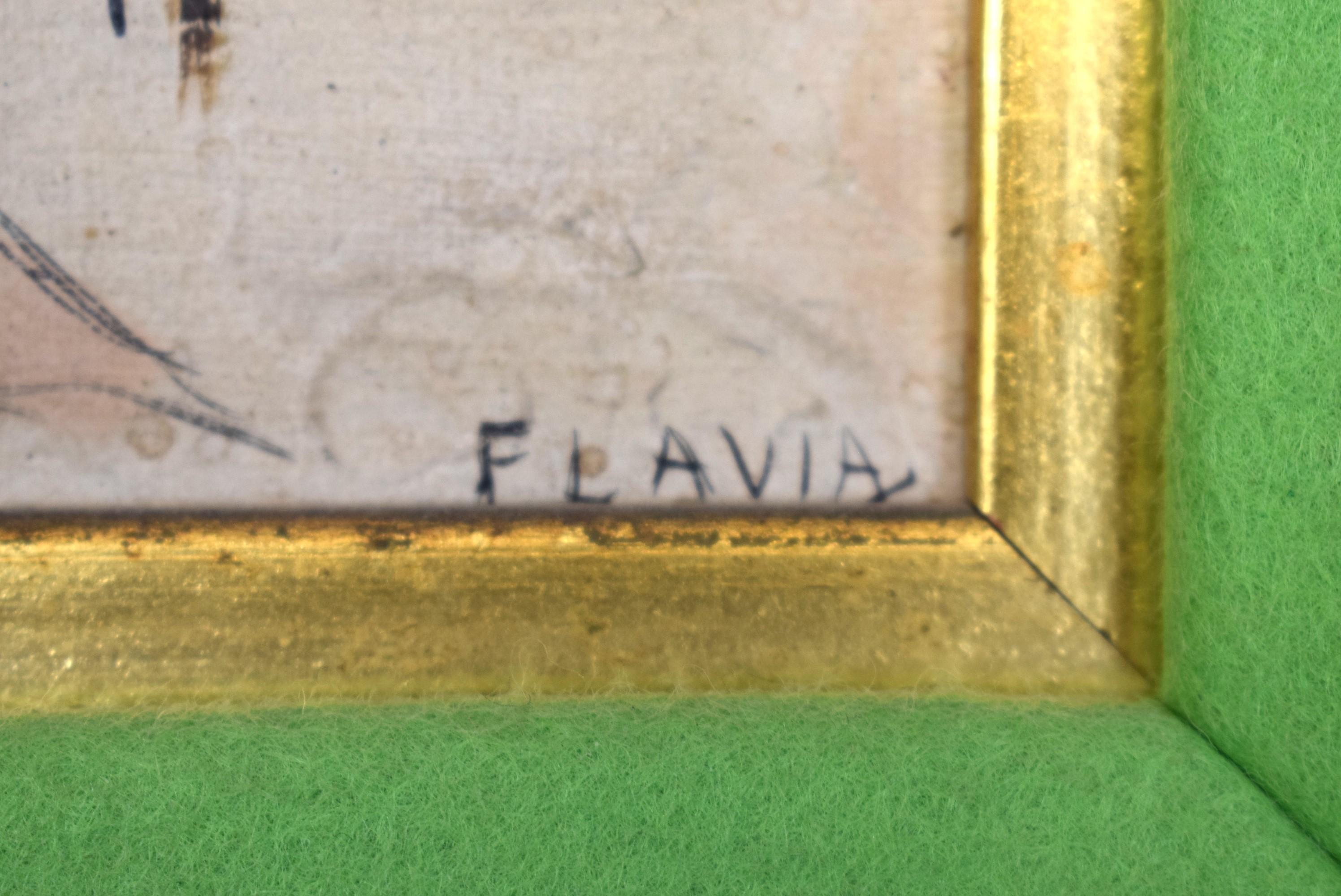 Charming oil depicting a girl with a floral hat signed 'Flavia' (LR)

Flavia Marie Weedn was a famous book illustrator 

Canvas Sz: 3 3/4
