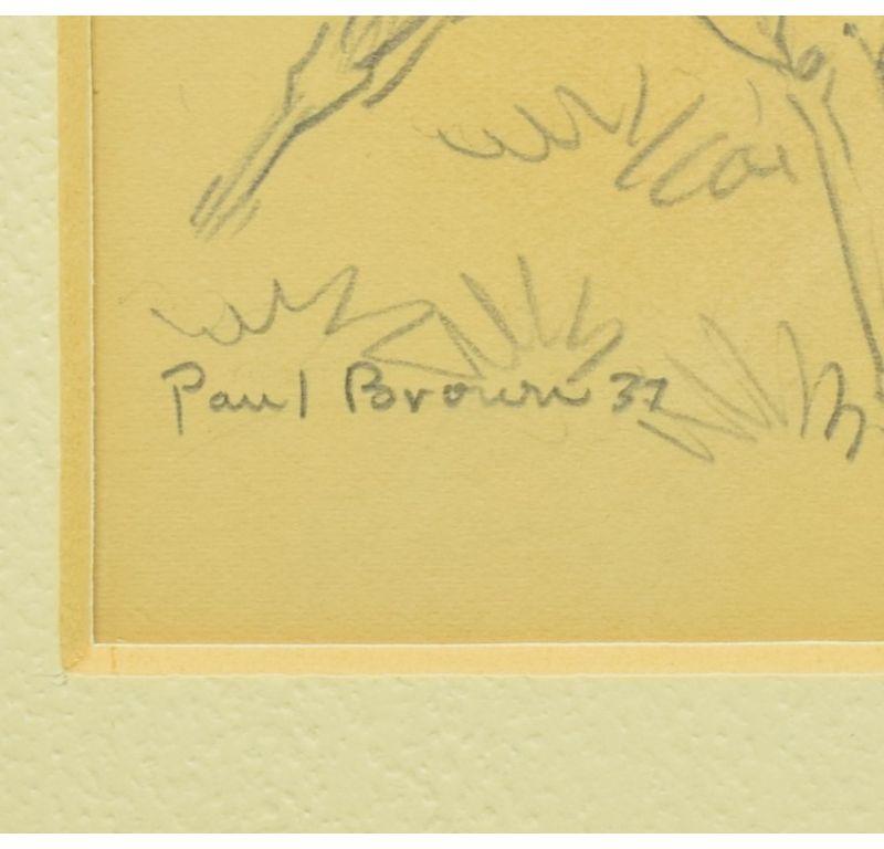 Paul Brown Original c1937 Pencil Drawing Fox-Hunter & Hounds For Sale 3