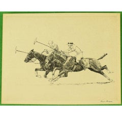 Vintage Paul Brown Polo Players 'Down The Field' Drypoint