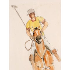 "Polo Player" circa 1960s Watercolour by 'Wooster'