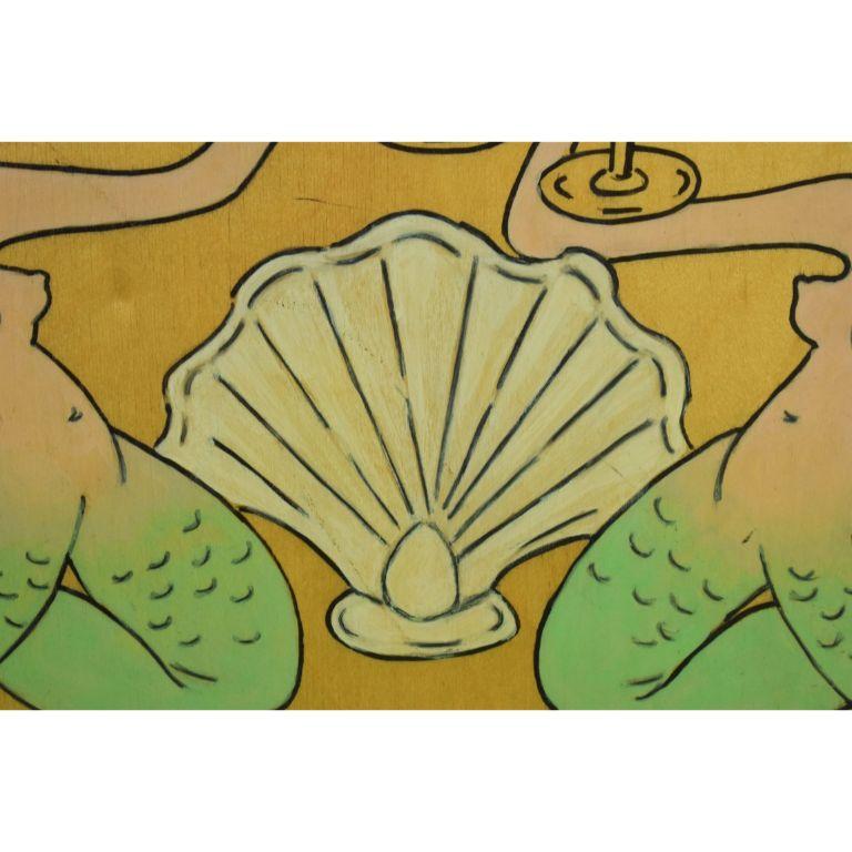 Hand-Painted 'Toasting Mermaids' On Oak Plaque For Sale 2