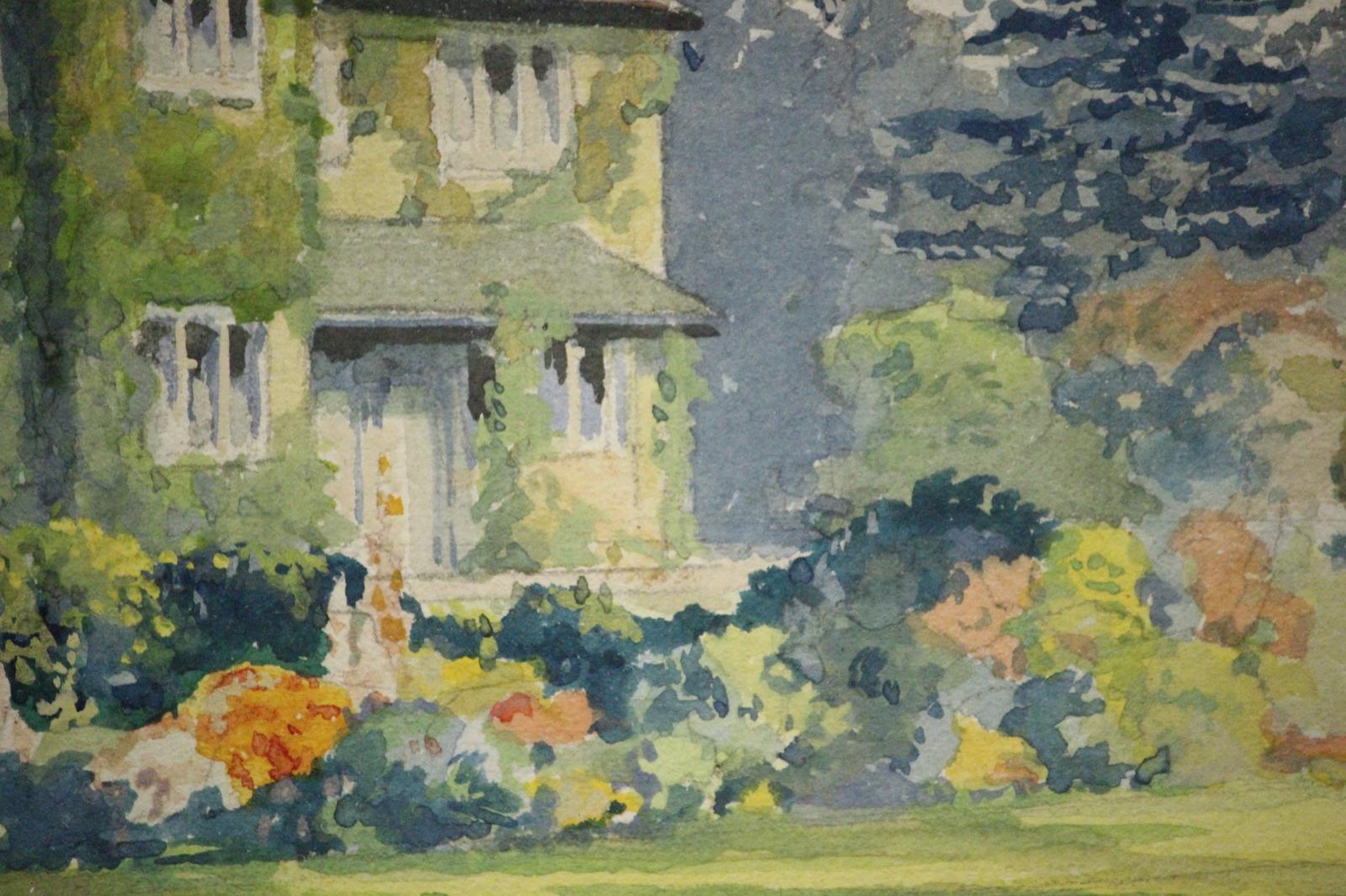 English Country Estate 1952 Watercolour by Montague Birrell Black (1884-1964) - Brown Landscape Art by Montague B Black 