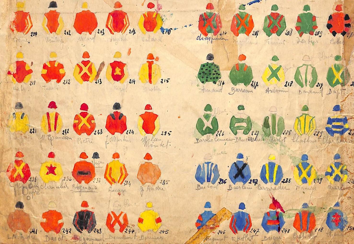 Hand-Watercolour 200 French Jockey Club Racing Colour c1930s Silks - Art by Unknown
