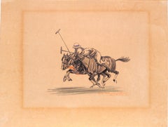 Paul Brown 'Webb Takes Care Of Atkinson' c1929 Conte C/ Charcoal Polo Drawing