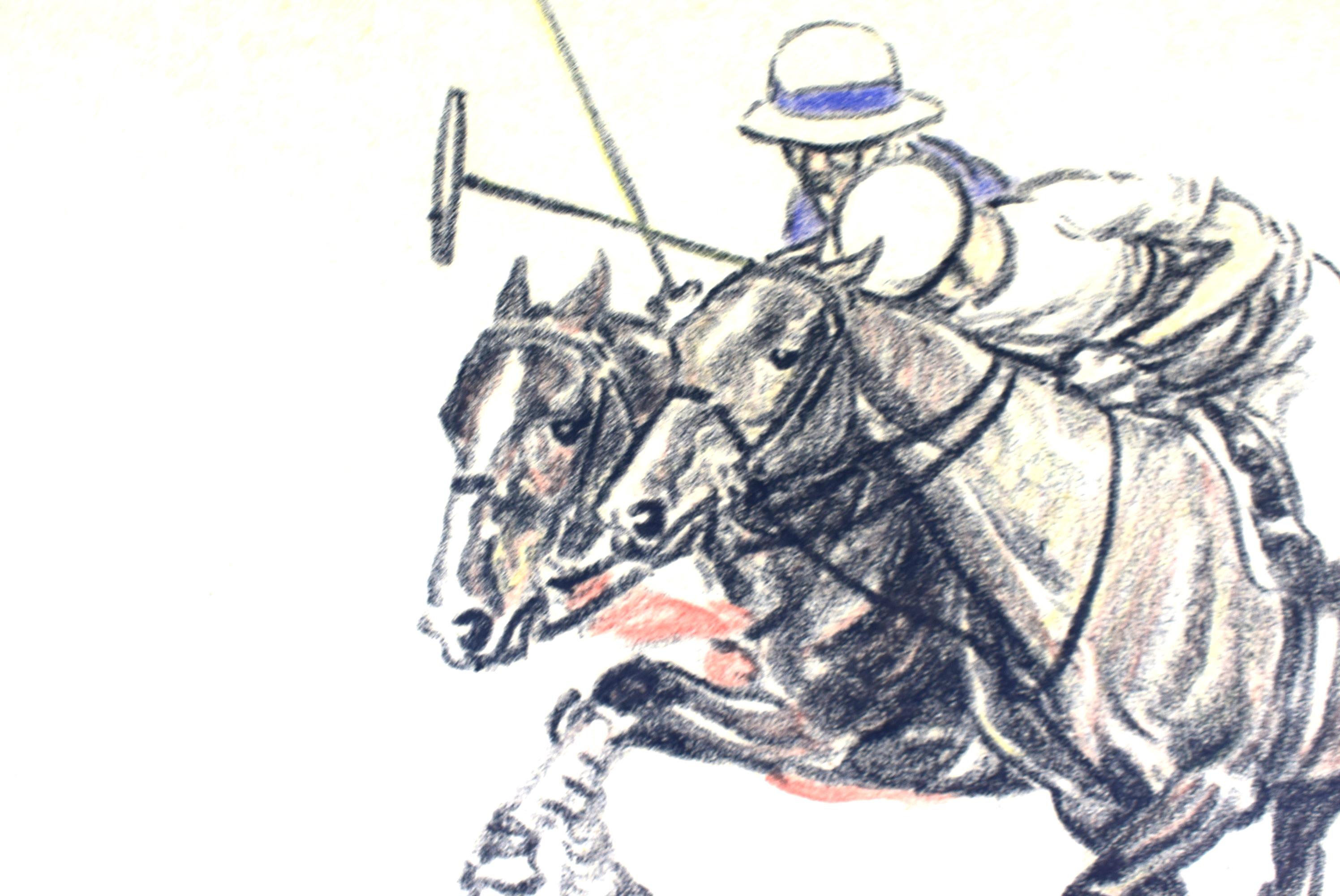 Paul Brown 'Webb Takes Care Of Atkinson' c1929 Conte C/ Charcoal Polo Drawing For Sale 1