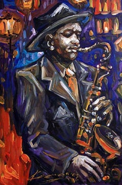 "Untitled (Jazz Musician)" Signed Oil on Canvas, comes with COA 