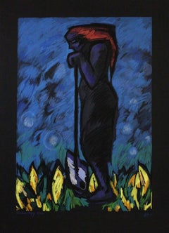 "Rest (1985)" Signed, Limited Edition Serigraph on Black Paper-Museum Copy